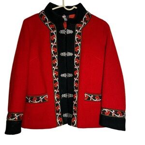 Norwegian Pure Wool Women Red and Black Cardigan Size 36